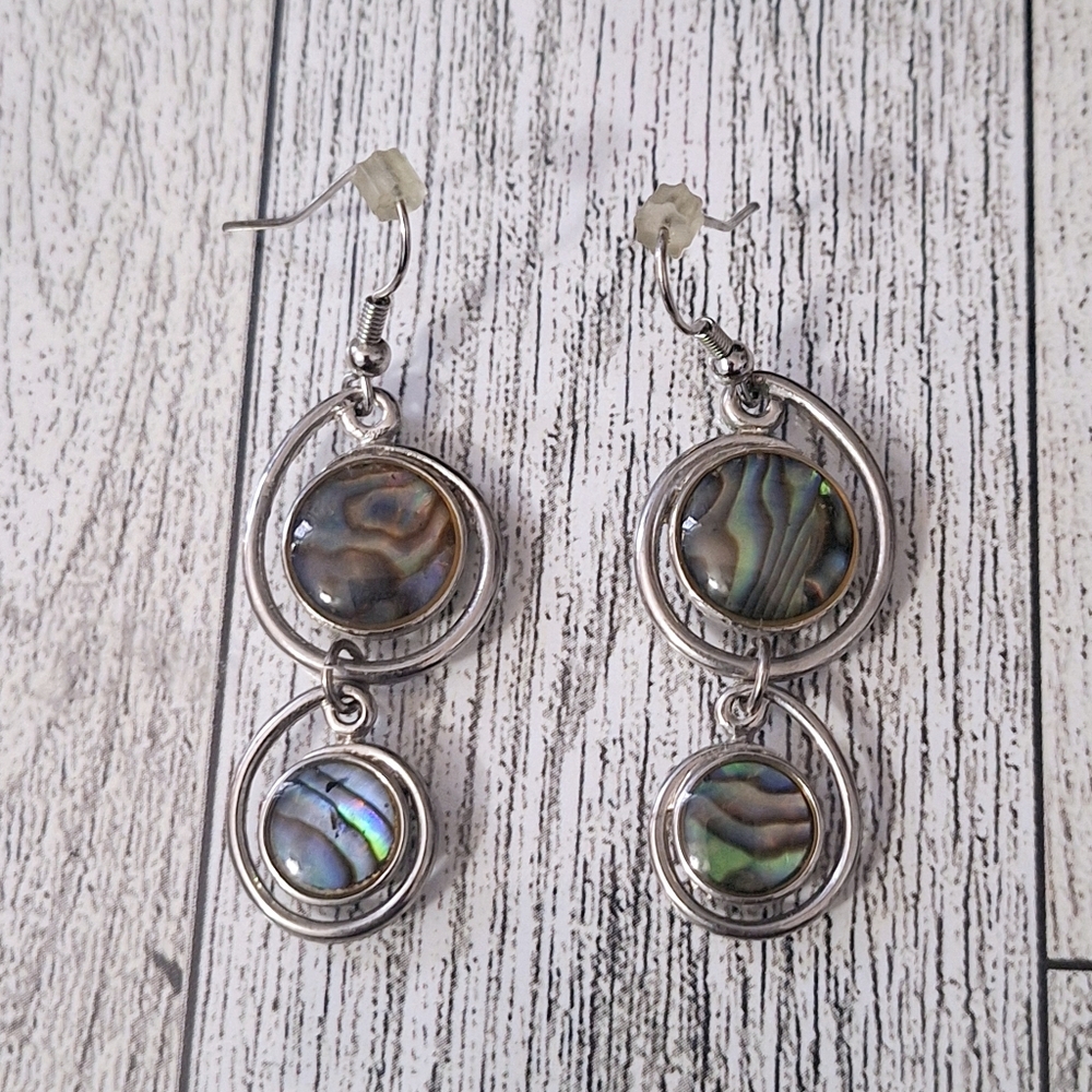Silvertone Abalone Shell Dangle Earrings
